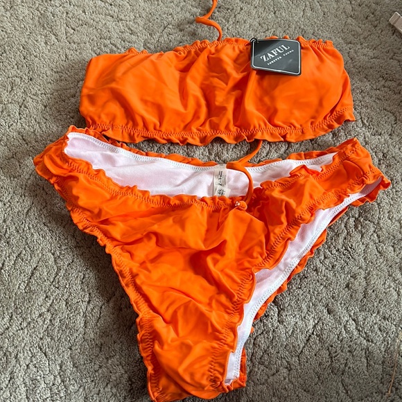 Zaful Swim Nwt Zaful Orange Ruffle Bandeau Bikini Poshmark